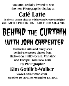 Café Latte hosts “Behind the Curtain With John Carpenter” Oct 10 - Nov 13
